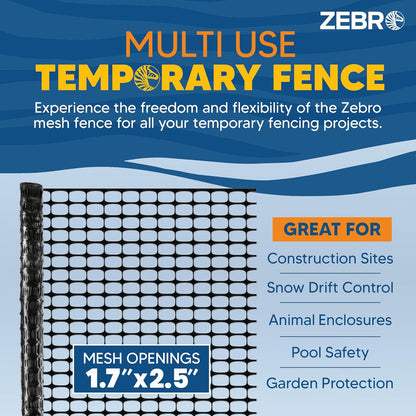 ZEBRO 4' x 100' Orange Plastic Garden Fence Roll – Light Duty Mesh Fencing for Temporary Fence, Snow, Garden Netting, Animal Barrier, Agricultural Fencing & Lawn Protection