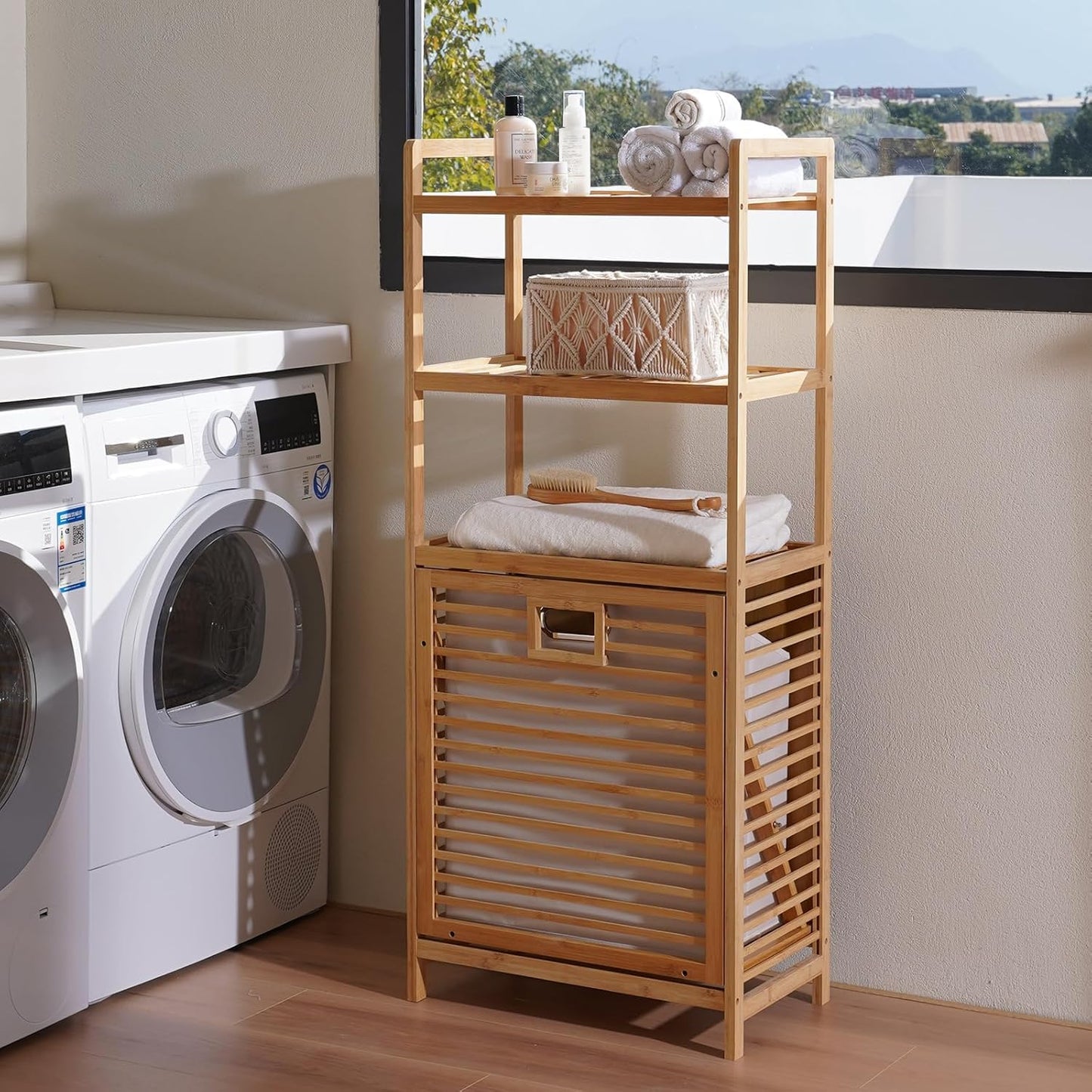 Laundry Hamper with 3 Tier Shelves & Tilt Out Basket, Laundry Baskets Organizer Hampers Bathroom Storage Shelf for Laundry Room, Bathroom, Guest Room (3-Tier Large)