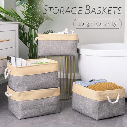 TcaFmac Cube Storage Bin, Storage Baskets for Organizing [4 Pack] Closet Organizers and Storage with Handles(Gold&Grey,15.7" L×11.8" W×8.2" H)