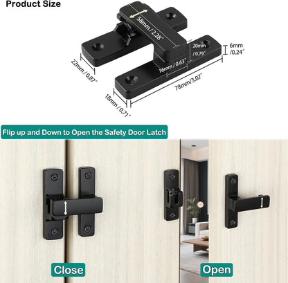 90/180 Degree Flip Latch Gate Latch, Heavy Duty Black Safety Door Lock Enhanced Security Flip Latch Lock Hardware for Interior Door Front Door Barn Garden Fence Window Bathroom Cabinet