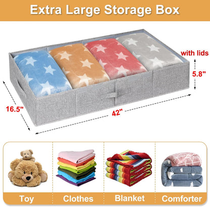 punemi Extra Large Under Bed Storage 65L, 42*16.5*5.8 in Tall underbed storage containers with Lids, Sturdy Closet Organizers and Storage Bins Bags for Blankets Comforter Sweaters Wrapping Paper 2PACK