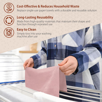 H4N Microfiber Cleaning Cloth Roll, 85 Pack Micro Fiber Wash Cloths for Car, Tear Away Towels, Ultra Absorbent Dish Rags, Non-Abrasive, Reusable and Washable Household Supplies, 11.81" x 11.81", Pink