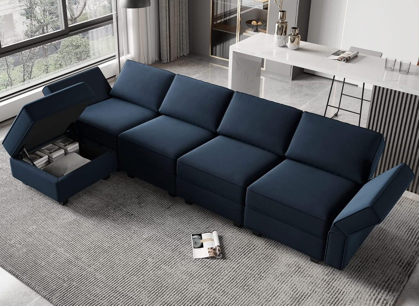 Belffin Modular Sectional Sofa Couch with Reversible Chaise Velvet L Shaped Storage 4-seat Convertible Blue…