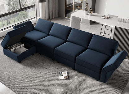 Belffin Modular Sectional Sofa Couch with Reversible Chaise Velvet L Shaped Storage 4-seat Convertible Blue…