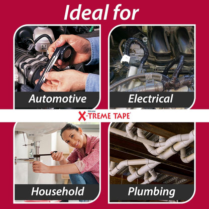 X-Treme Tape MOCAP Heavy Duty Waterproof Self Fusing Silicone Rubber Tape for Hose, Pipe, Electrical, Automotive, Outdoor, and Repairs - Leak Proof, Insulating - 2 Inch x 36 Ft Roll - Black