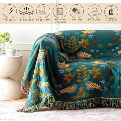 MSGKV Boho Throw Blanket Cotton Blanket for Couch and Sofa Cover for Living Room Summer Throw Cozy Gauze Blanket 50" x 60"