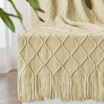 inhand Knitted Throw Blanket for Couch and Bed, Soft Living Room Home Decor Knitted Blanket with Tassel, Outdoor Lightweight Breathable Summer Blanket, Farmhouse Warm Woven Decorative, 50"x60"