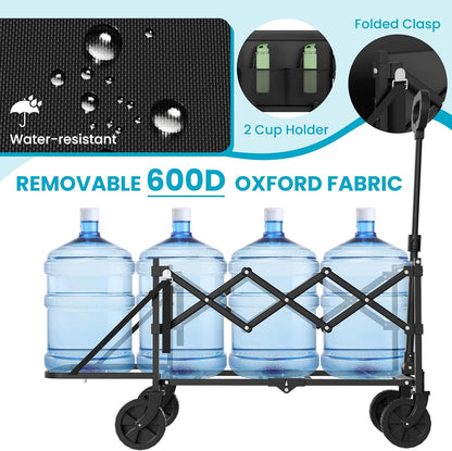 Collapsible Folding Wagon with Tailgate, Wagons Carts Foldable with 350lbs Capacity, Lightweight Portable Utility Wagon Cart for Shopping Camping Sports Garden (BLACK02)