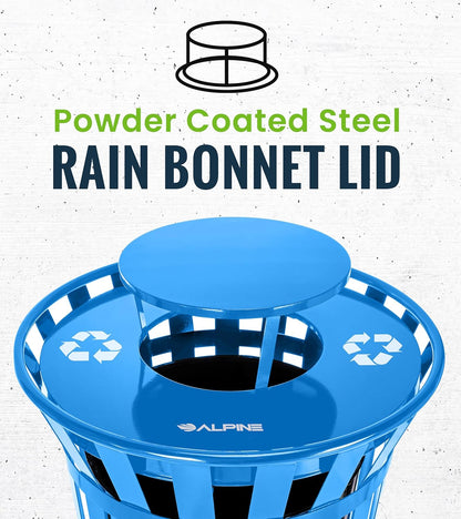 Alpine Outdoor Metal Waste Receptacle Rain Bonnet Lid - Heavy Duty Commercial Trash Can Receptacle Cover - Perfect Companion for 38-Gallon Garbage Can (Blue)