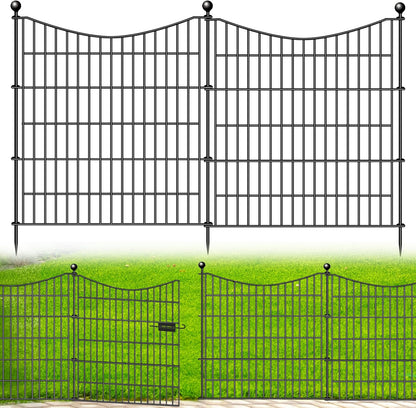 5 Panels Decorative Garden Fence with Gate, 32 in(H) X 12 ft(L) No Dig Dog Fence Animal Barrier Outdoor for Yard, Rustproof Metal Garden Edging and Borders, Temporary Fencing Stakes