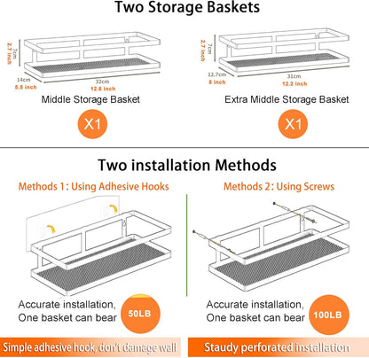 PUSDON Hanging Storage Baskets Organizer Wall Mount, Metal Wire Storage Bin Rack for Kitchen Bathroom Shower Spice Shelf Home Decor Essentials White-2 Packs (Guardrail)