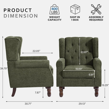 Lumibee High Back Accent Chair Set of 2,Upholstered Wingback Armchair with Solid Wood Legs for Small Spaces,Comfy Single Sofa Chair for Living Room,Bedroom,Office-Green