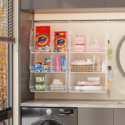 5 Tier Extra Large Closet Hanging Shelves with Divider,2 Pair Hook,16.5"L x 11.8"W x 51.4"H Closets Organizers and Storage,Clothes Organizer Clothing Sweaters Shoes Handbags Clutches Accessories-White