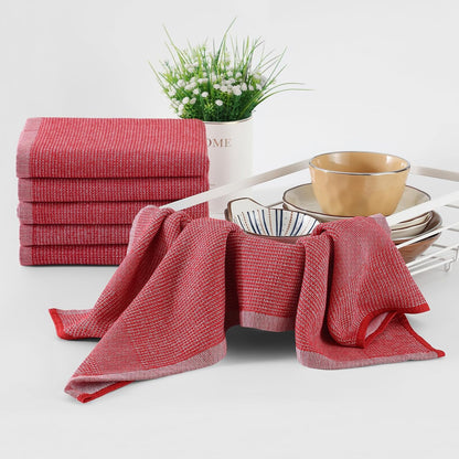 Homaxy Premium Kitchen Towels(18”x 28”, 8 Pack), Large Cotton Kitchen Hand Towels, Flat and Terry Dish Towels, 380 GSM Highly Absorbent Tea Towel Set with Hanging Loop, Red