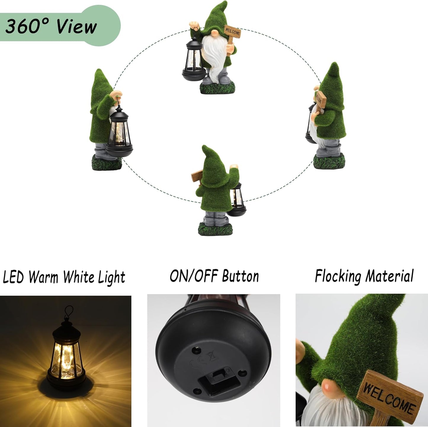Solar Garden Statue Lights Gnome Figurine with Solar Light Outdoor Patio Lawn Yard Garden Decor for Women Mother's Day Housewarming Gifts