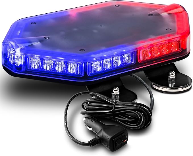 LAMPHUS NanoFlare NFMB40 12" 12V 40W BLUE RED LED Strobe Mini Light Bar [SAE Class 1] [Magnet/Permanent Mount] Rooftop Rotating Safety Flashing Emergency Police Lightbar for Truck Vehicles