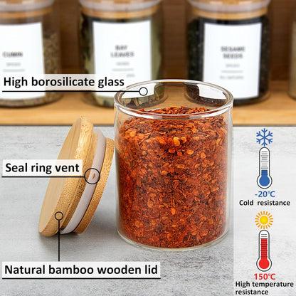 4OZ Glass Spice Jars with Bamboo Lids and 315 Labels, 10 Pcs Clear Food Storage Containers for Kitchen Sugar Salt Coffee Tea Beans