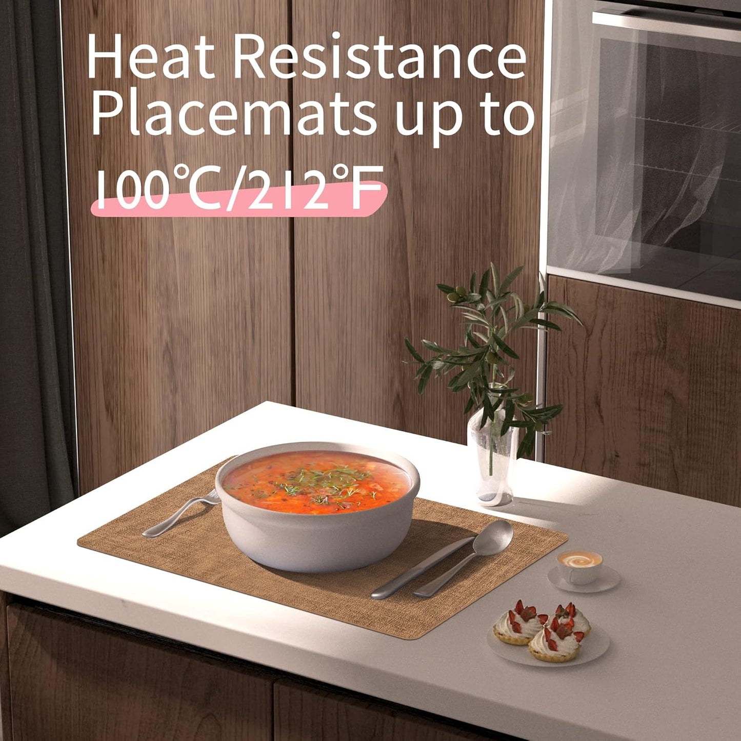 Maxpearl Faux Leather Placemats Set of 4 - Waterproof - Wipe Clean - Heat Resistant - Anti Slip Dining Table Place Mats, Suitable for Indoor & Outdoor Use, 17’’×12’’, Brown