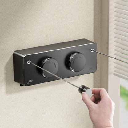 Retractable Twin Clothesline Indoor, Non-Sagging Outdoor Clothes Line Retracting Heavy Duty Clothes Drying Laundry Line Wall Mounted Stainless Steel Line-13.8Feets(Double Line-Black)