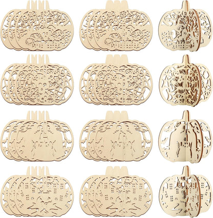 COCHIE DIY 3D Halloween Pumpkin Wood Crafts to Paint for Kids Adults, Paintable Unfinished Wooden Slices for Craft, Cutouts Ornaments for Painting Decorations (24 PCS)