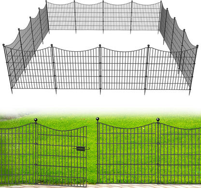 15 Panels Decorative Garden Fence with Gate, 32 in(H) X 35.4 ft(L) No Dig Dog Fence Animal Barrier Outdoor for Yard, Rustproof Metal Garden Edging and Borders, Temporary Fencing Stakes