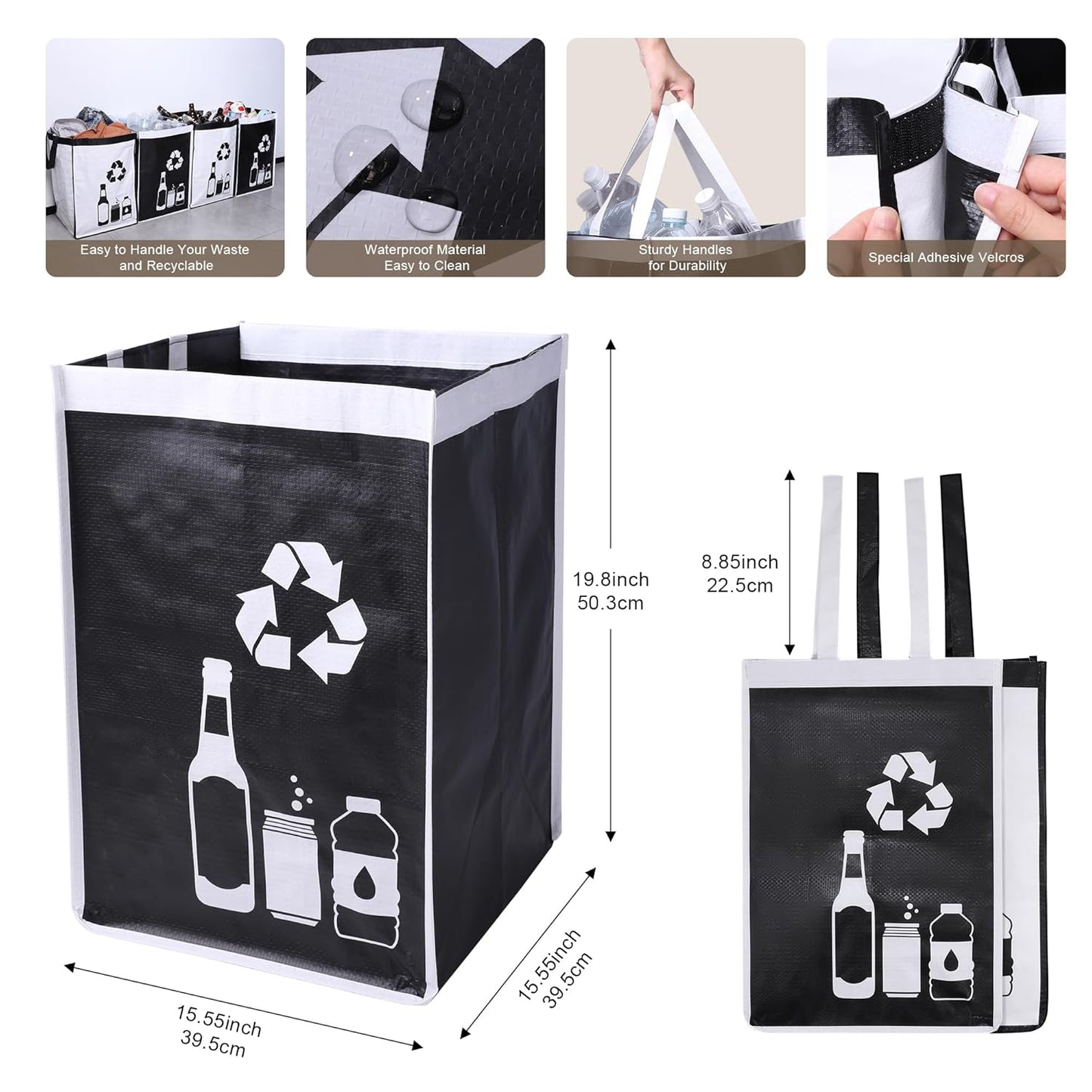 Large Recycle Waste Bag for Kitchen Home- Large Indoor Recycling Bins Trash Sorting Organizer, Reusable and Waterproof, 2 Pack