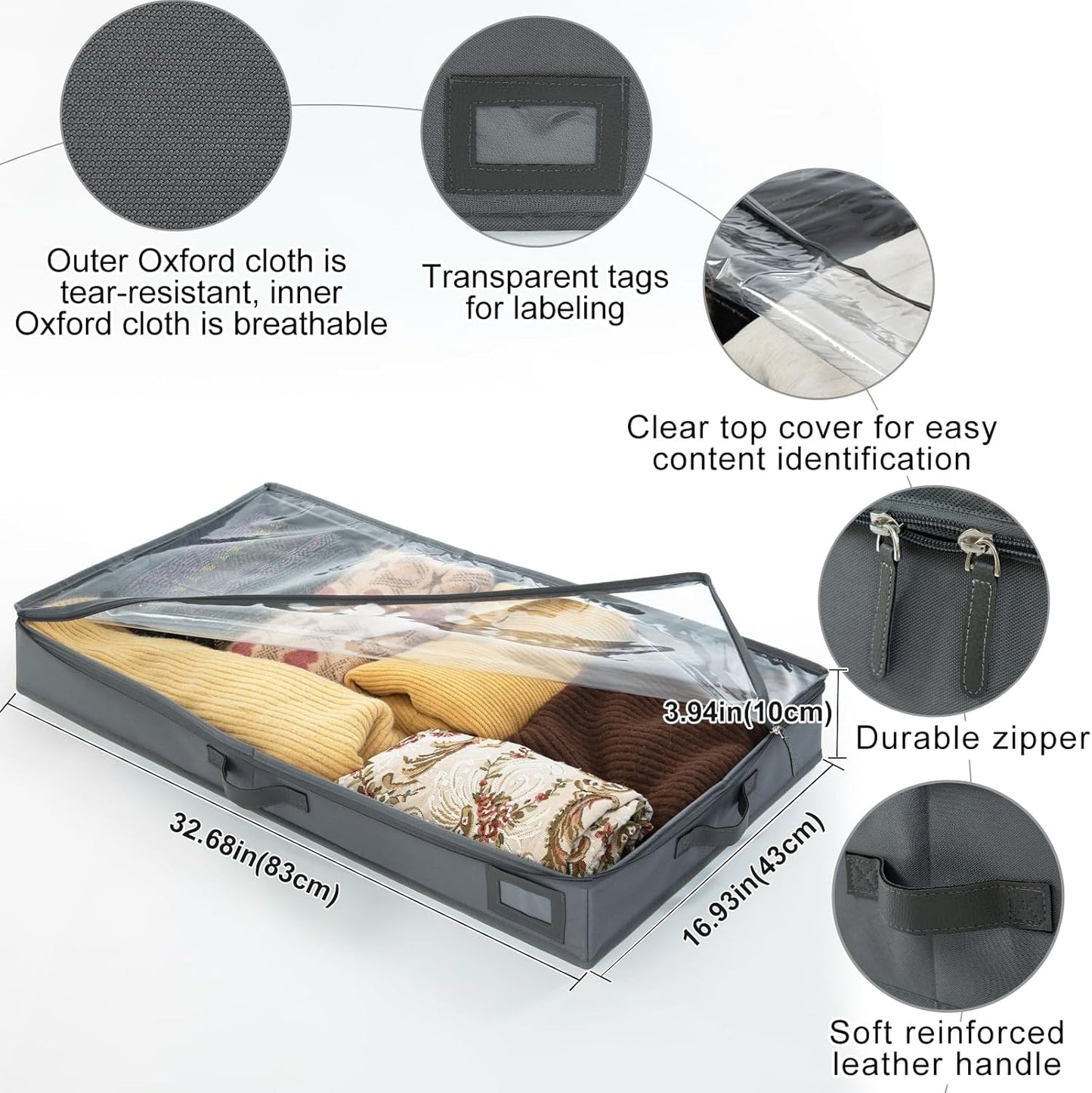 4-Inch Under Bed Storage Containers, Low Profile UnderBed Storage Organizer, Under Crib/Couch Storage Box for Seasonal Clothing, Sweaters, Shoes, Blankets, Wrapping Paper, Sheets & Toys 33"L×17"W×4"H