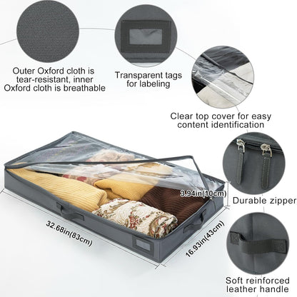 4-Inch Under Bed Storage Containers, Low Profile UnderBed Storage Organizer, Under Crib/Couch Storage Box for Seasonal Clothing, Sweaters, Shoes, Blankets, Wrapping Paper, Sheets & Toys 33"L×17"W×4"H