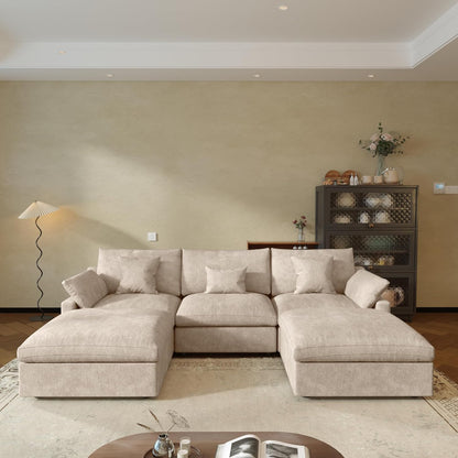 JACH U Shaped Sectional Couches, Cloud Sectional Couch with Deep Seat, 119" Down Filled Modular Sofa with Chaise, Covers Removeable & Washable, Sofas Furniture for Living Room, Khaki