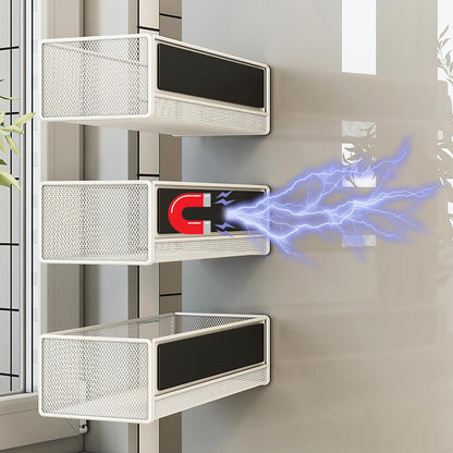 Magnetic Basket Organizer Holder for Fridge Magnetic Storage Bin Box Containers for Refrigerator Whiteboard Classroom (Large, Black)