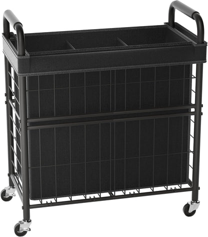 Laundry Hamper 3 Section, 145L Rolling Laundry Sorter Basket with Wheels, 3 Compartment Clothes Organizer Cart, Pull-Out Removable Bags for Laundry Room, Bathroom, Bedroom, Black