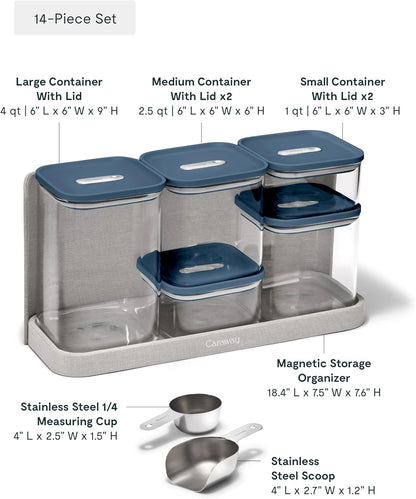 Caraway 14-Piece Glass Airtight Food Storage Containers with Lids – Non-Toxic, BPA-Free Kitchen Storage Containers – Stackable, Space-Saving Airtight Containers for Dry Goods and More - Navy