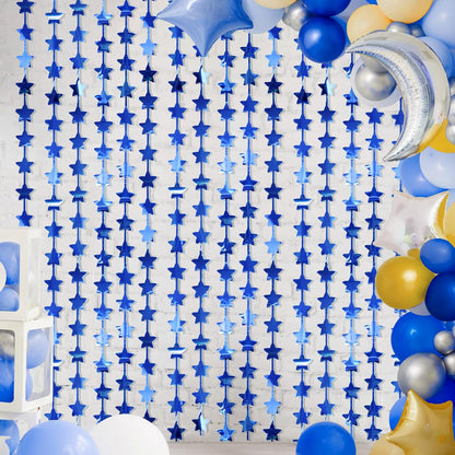 LOLStar 2Pack Blue Happy Birthday Party Decorations 3.3X6.6ft Each Navy Star Streamers Backdrop Foil Fringe Curtains,Photo Booth Props for Blue Baby Shower 18th 21st Birthday Space Party for Boys