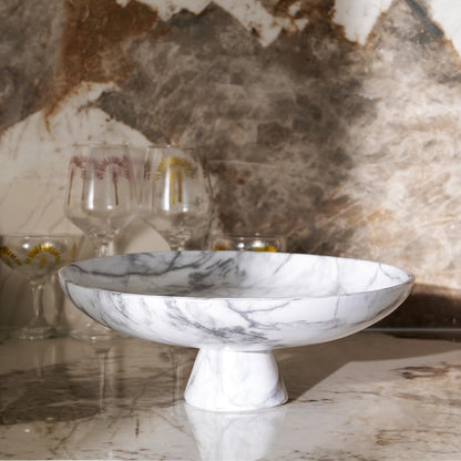 DN DECONATION White Resin Decorative Bowl for Modern Home Decor, 11.2" Large Pedestal Kitchen Fruit Bowl/Key Holder/Candy Dish/Potpourri for Entryway Table, Coffee Table, Dining Room,Table Centerpiece