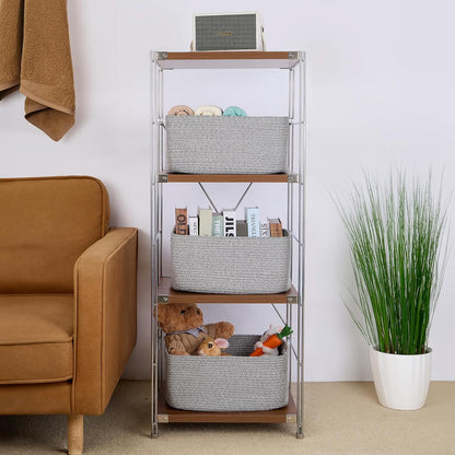 Large Storage Baskets for Organizing, Closet Shelf Baskets for Clothes Blanket Towels, Baby Nursery, Toy Bins Box, Woven Rope Baskets, 17 x 13 x 7.5”, 4 Packs Mixed Grey