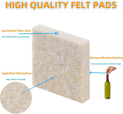 Felt Furniture Pads for Hardwood Floors 129 Piece, Furnigear Anti Scratches Felt Pads for Round, Square Chair Feet Self Adhesive Chair Felt Pads Sliders Moving Your Furniture Smoothly, Beige