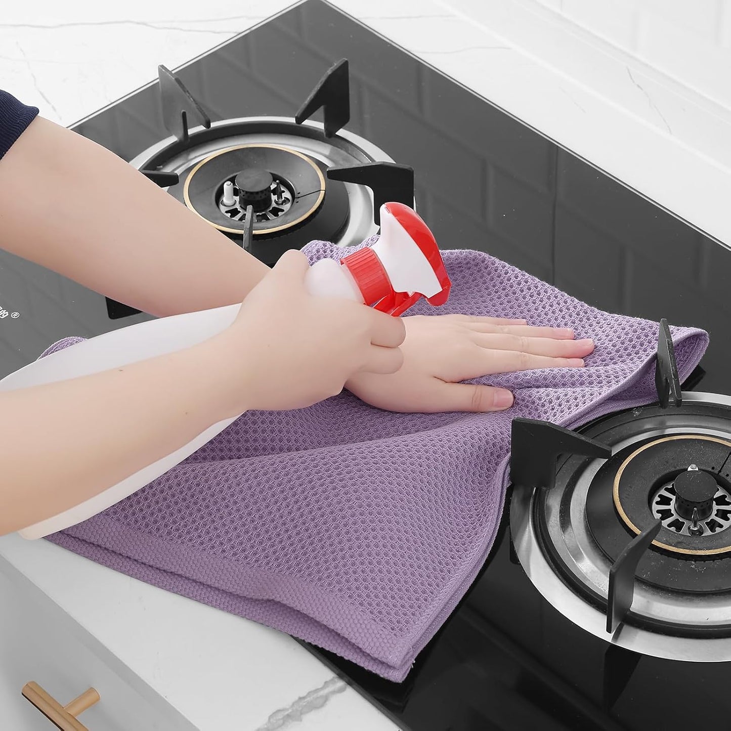 Homaxy 100% Cotton Waffle Weave Kitchen Dish Towels, Ultra Soft Absorbent Quick Drying Cleaning Towel, 13 x 28 Inches, 6-Pack, Lavender