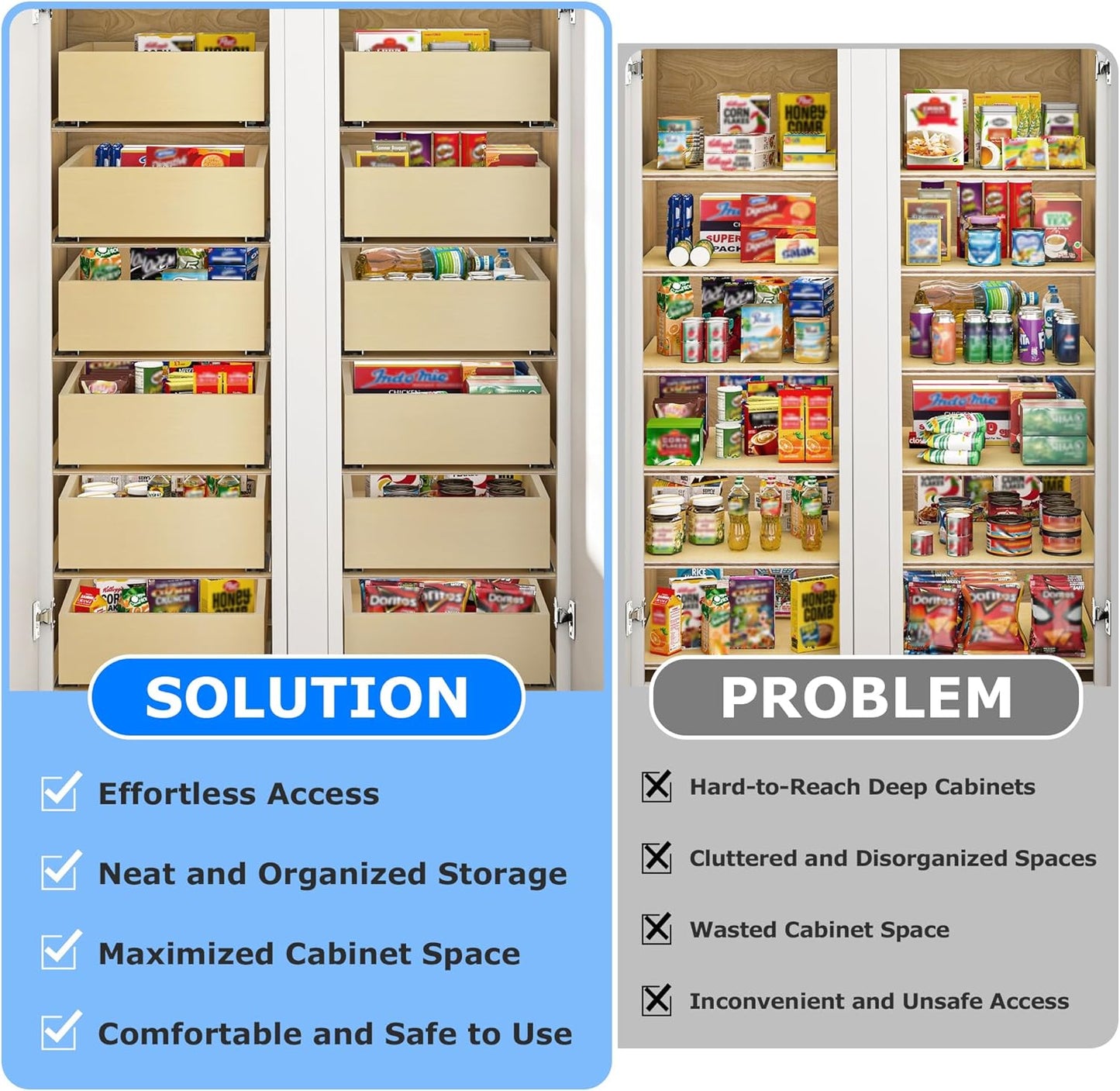 WelFurGeer Soft Close Pull Out Drawers for Cabinets, 32" W x 22" D Pull Out Cabinet Organizer, Smooth Slide-Out Shelves for Kitchen Cabinets, Durable Pullout Drawers for Home & Kitchen Organization