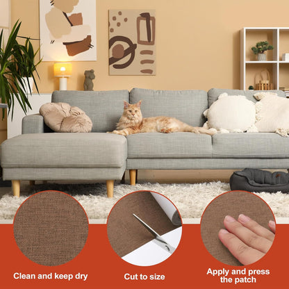 PATIKIL 70x6.2 Inch Linen Repair Tape, Repair Fabric Patch Self Adhesive Couch Patch Line Repair Patch for Furniture Sofa Car Seats Office Chairs, Yellow Brown