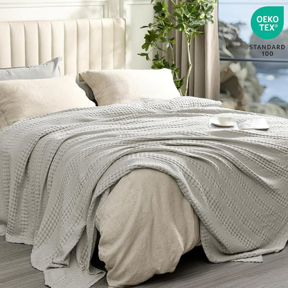 PHF Cooling Waffle Blanket King Size, Lightweight 60% Rayon Derived from Bamboo & 40% Cotton Breathable Blanket for Hot Sleepers, Soft and Luxury for Bed Couch and Sofa, 104"x90", Grey