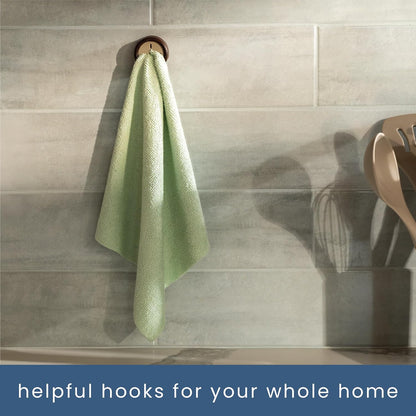 S&T INC. Round Adhesive Push Towel Hooks for Kitchen, Hand and Dish Towels, Plastic, Walnut, 4 Pack