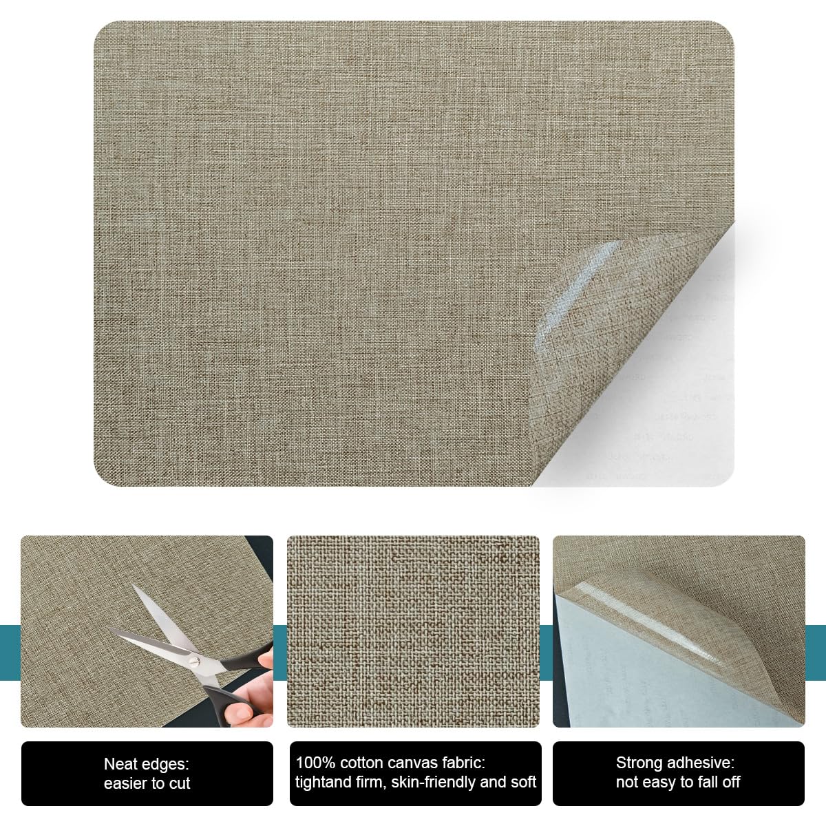 J.CARP 2Pcs Linen Repair Patches, Large Self-Adhesive Fabric Patch for Sofas, Couch, Furniture, Car Seats (8 * 11 inches-2PCS Khaki)