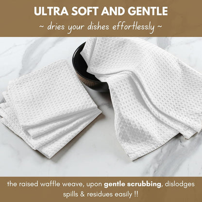 Native Fab Cotton Kitchen Towel with Hanging Loop 16x26 inches, 6-Pack, Waffle Weave Kitchen Towels for Cleaning Drying, Washcloths Soft & Absorbent Cloth Rags, Bar Towel, Dish Cloth, White