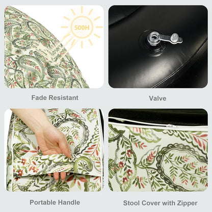 LVTXIII Inflatable Stool Ottoman Footrest with Handle, Decorative Fade-Resistant Foot Stool, Indoor or Outdoor Pouf for Home Garden and Camping Use, 21x21x9, Faylinn Shadow Paisley