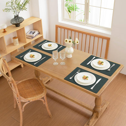 FROMHEART Faux Leather Placemats Set of 6–Waterproof,Heat/Oil Stain-Resistant PU Table Mat–Reversible,Non-Slip,Easy to Clean Place Mats for Kitchen,Dining,Indoor/Outdoor,(Dark Green,11.8" x 17")