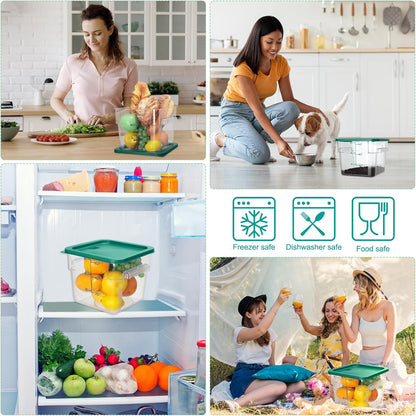 Lallisa 8 Pack 6 Qt Commercial Food Storage Containers with Lids Square Food Storage Container Clear Cereal Storage Containers for Kitchen Freezer Pantry Restaurant Flour Sugar(Green Lids)