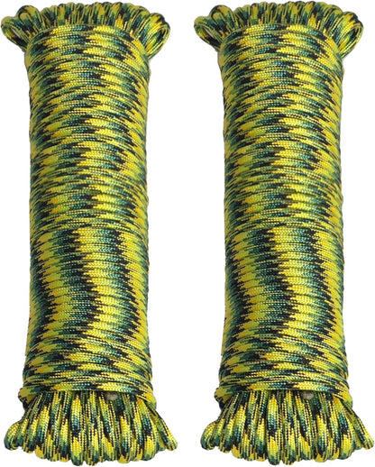 Braid 7 Strand Outdoor Survival Paracord Polyester Rope Nylon Rope Mix Thick Heavy Duty Ropes 5/32'' 100ft 2Packs High Strength Perfect for Clothesrope Camping Hiking and Other Outdoor Activities