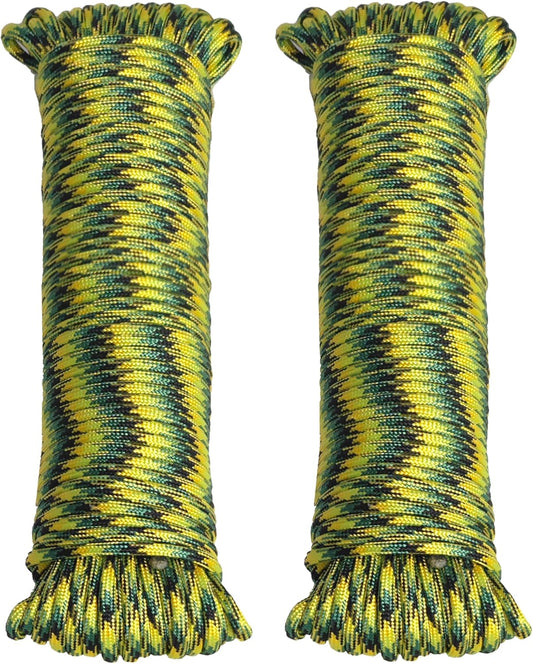 Braid 7 Strand Outdoor Survival Paracord Polyester Rope Nylon Rope Mix Thick Heavy Duty Ropes 5/32'' 100ft 2Packs High Strength Perfect for Clothesrope Camping Hiking and Other Outdoor Activities