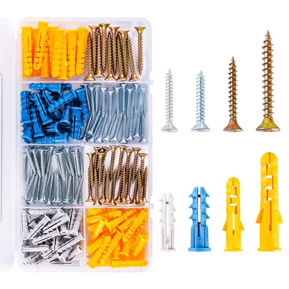 KURUI Wall Anchors Kit for Hanging Wall Art Decor, 160Pcs Drywall Anchors Assortment Kit for Frame Shelf Decorations, Plant Hooks, 135 Screws and 135 Plugs, Picture Hangers for Drywall Concrete Brick