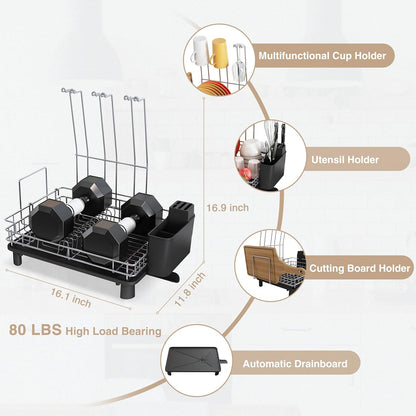BOOSINY Stainless Steel Dish Drainers Drying Rack for Kitchen Counter with Automatic Drainage, 1 Tier Rust Proof Metal, Space Saving, Modern Aesthetic, Compact Plates Strainers,Gray